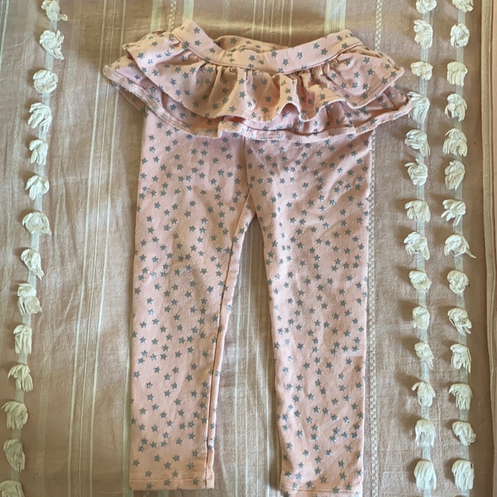 Gap Kids girls pink w/ silver stars & ruffle leggings size 3T